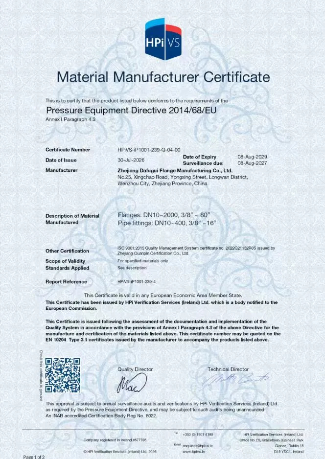 Dafugui cập nhật EN 10204 3.1 Chứng nhận chứng chỉ vật liệu đảm bảo chất lượng toàn cầu